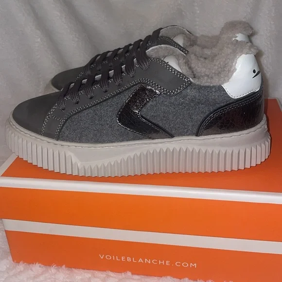 NWT VOILE BLANCHE LIPARI Charcoal Grey Fur Suede and Felt Sneakers - Picture 13 of 16